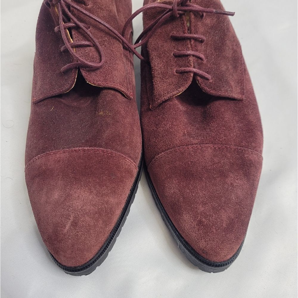 VINTAGE 80s shoes maroon suede lace up made in Italy oxford loafers 10 - Picture 5 of 11